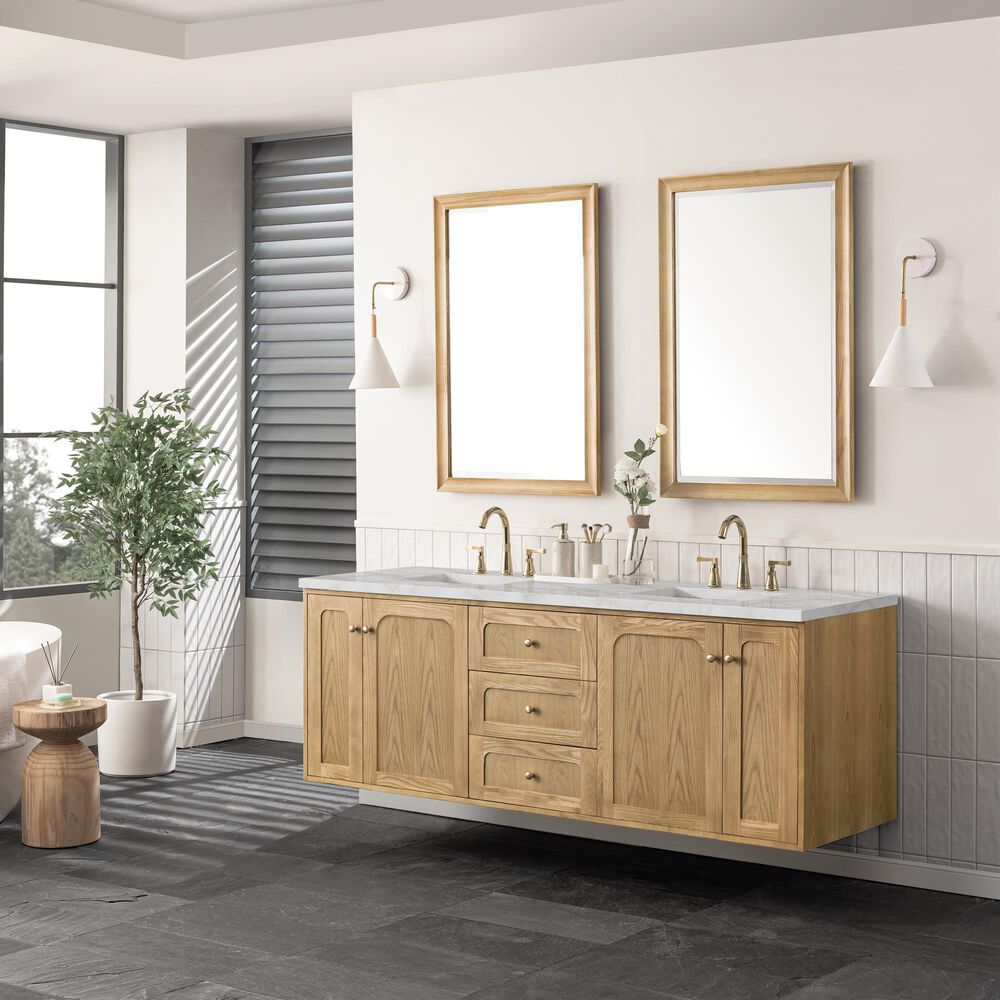 James Martin Vanities Laurent 72" Double Bathroom Vanity in Light Natural Oak with 3 cm Eternal Jasmine Pearl Silestone Top, Rectangular Sinks and FreePower Wireless Charger, , large
