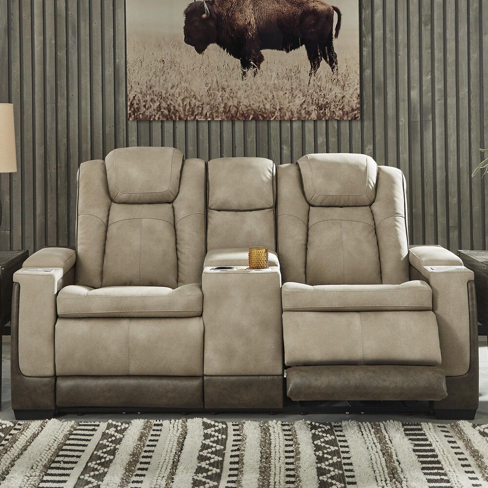 Ashley Next-Gen DuraPella Power Reclining Loveseat with Console in Sand, , large