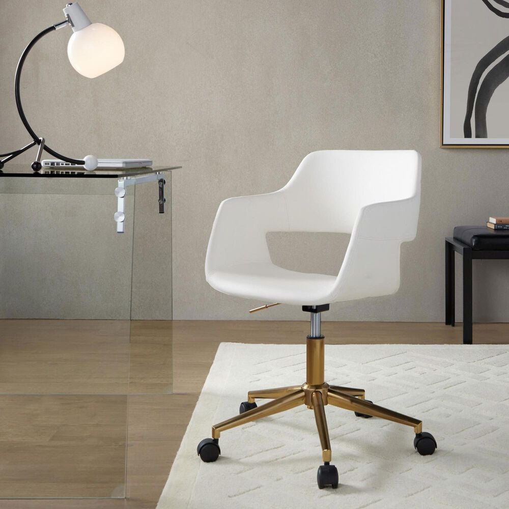 Lumisource Margarite Task Chair with White Faux Leather Cushion in Gold, , large