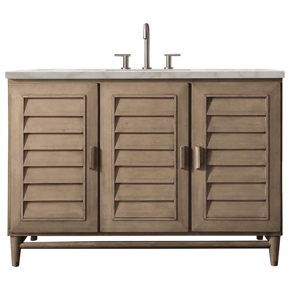 James Martin Vanities Portland 48" Single Bathroom Vanity in Whitewashed Walnut with 3 cm Victorian Silver Quartz Top and Rectangular Sink, , large