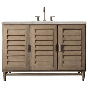 James Martin Vanities Portland 48" Single Bathroom Vanity in Whitewashed Walnut with 3 cm Victorian Silver Quartz Top and Rectangular Sink, , large