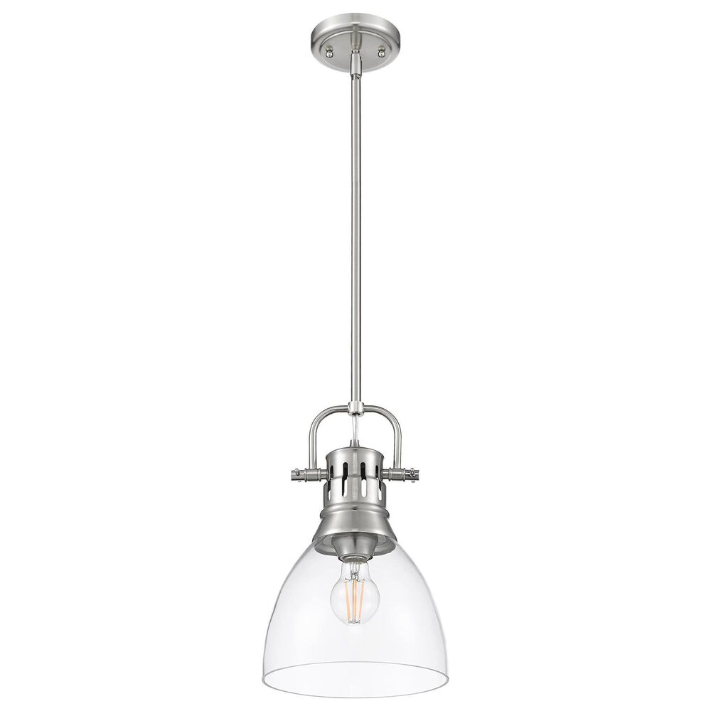 Golden Lighting Duncan 1-Light Small Pendant with Rod and Clear Shade in Pewter, , large