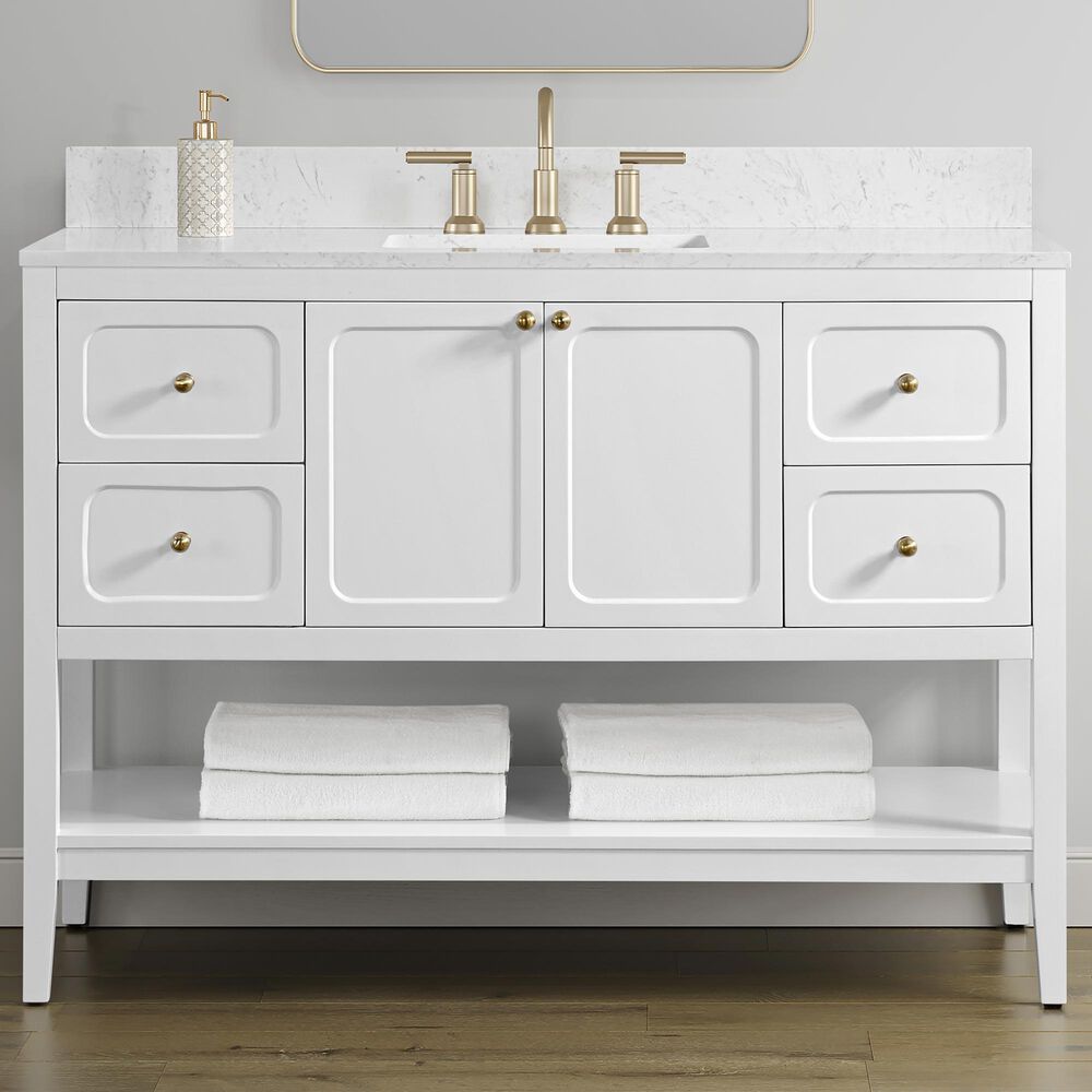 37B Ravello 48" Single Bathroom Vanity Cabinet in Bright White with Marble Top and Backsplash, , large