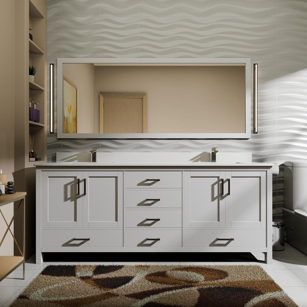 Lexora Home Jacques 72" Double Bathroom Vanity in White with 2 cm White Cultured Marble Top and Rectangular Sinks, , large