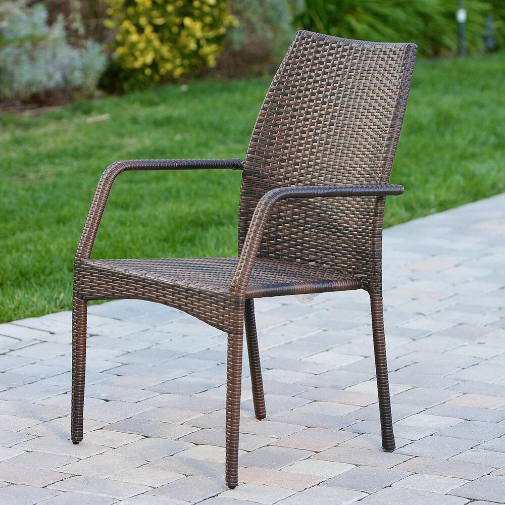 Hearth and Haven Patio Wicker Dining Chair with Sleek Frame and Tapered Leg in Brown &#40;Set of 2&#41;, , large