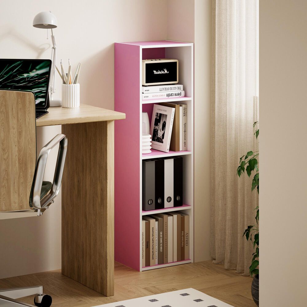 HOMLUX 4-Tier Open Shelf Display Organizer Bookcase in Pink and White, , large
