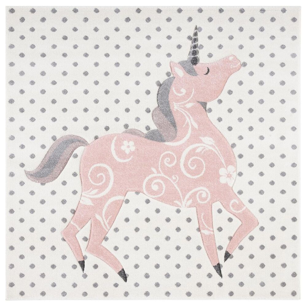 Safavieh Carousel 3" Square Ivory, Grey and Pink Kids  Area Rug, , large