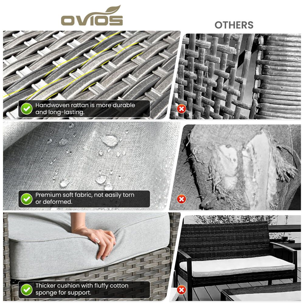 HOMLUX HOMLUX 5-Piece Outdoor Wicker Patio Furniture Set, High Back Rattan Sofa with Chairs, Ottomans &amp; Cushions in Gray, , large