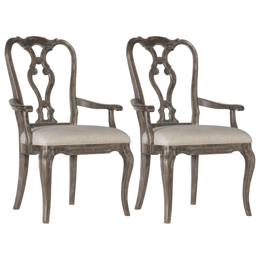Hooker Furniture Traditions Arm Chair in Rich Brown and Grey (Set of 2