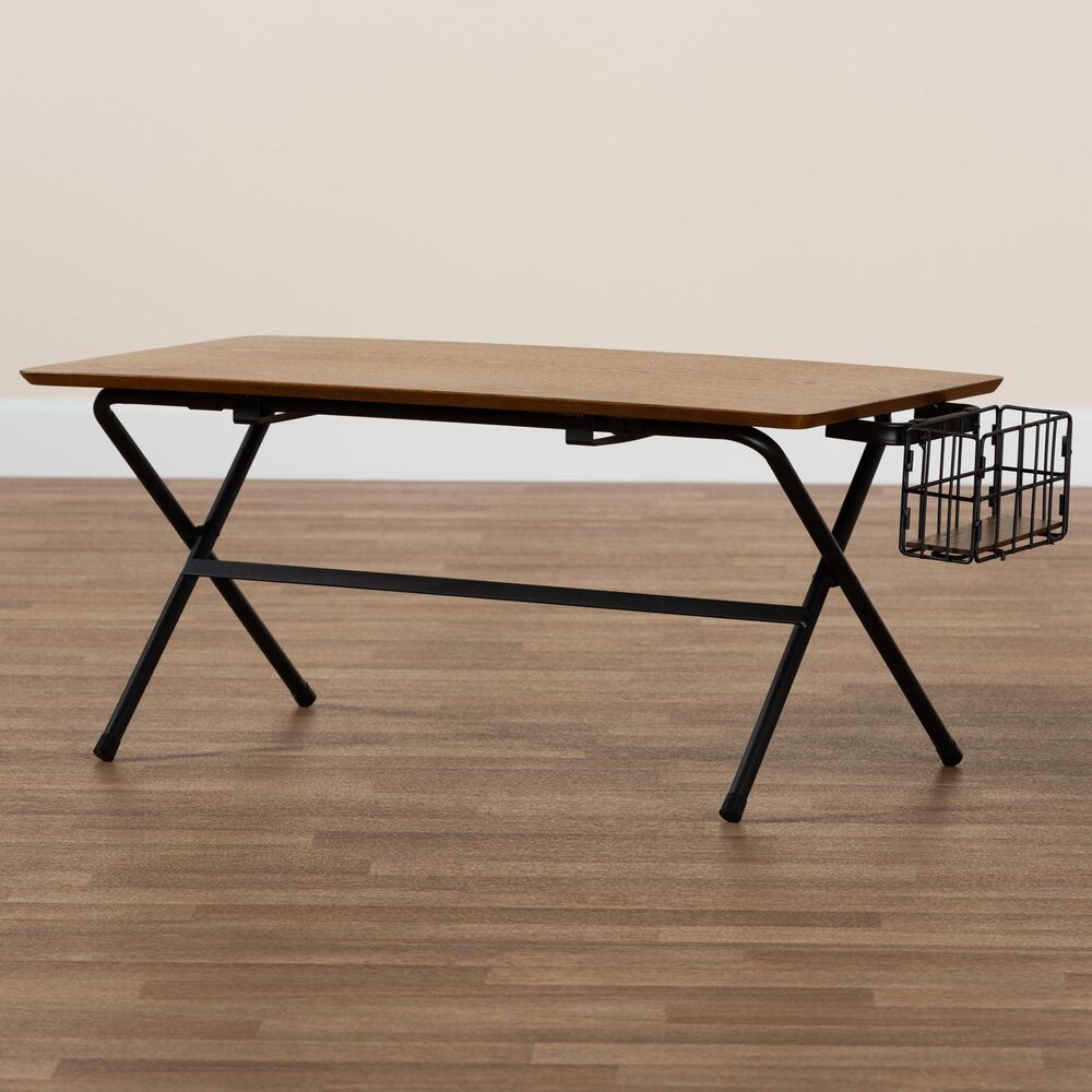 Baxton Studio Mariela Coffee Table with Basket in Natural Brown and Black, , large