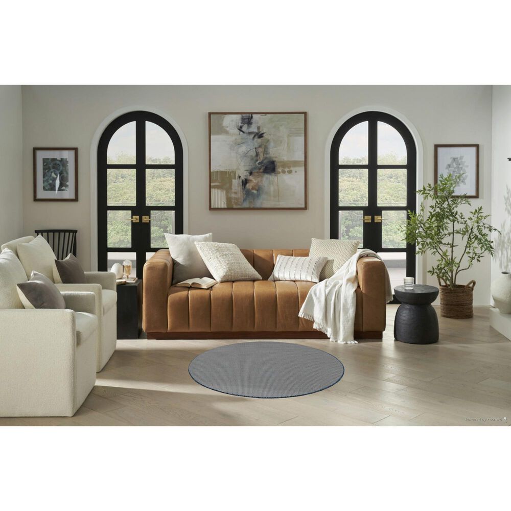 Nourison Courtyard Ivory and Blue 4&#39; Round Indoor/Outdoor Area Rug, , large