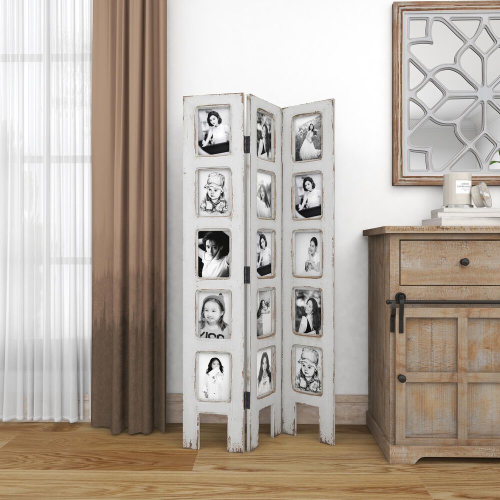 Maple and Jade Farmhouse Room Divider Screen in Distressed White, , large