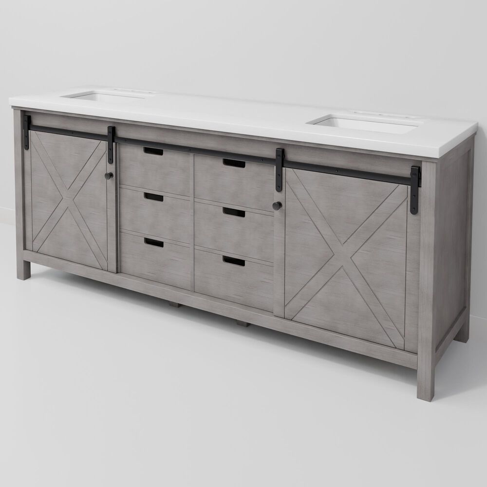 Lexora Home Marsyas 80" Double Bathroom Vanity in Ash Grey with 2 cm White Cultured Marble Top and Rectangular Sinks, , large