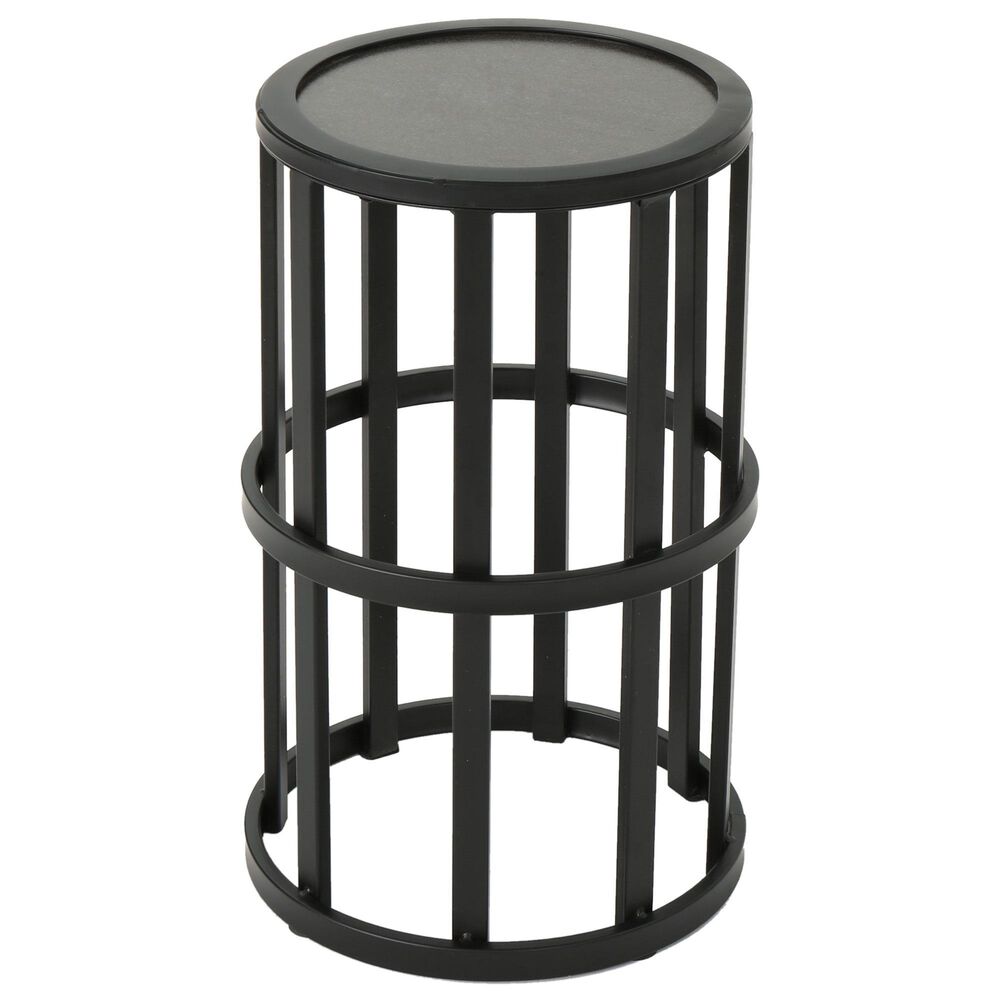 Hearth and Haven Outdoor Round Metal Side Table with Open Slat Frame in Black and Grey, , large