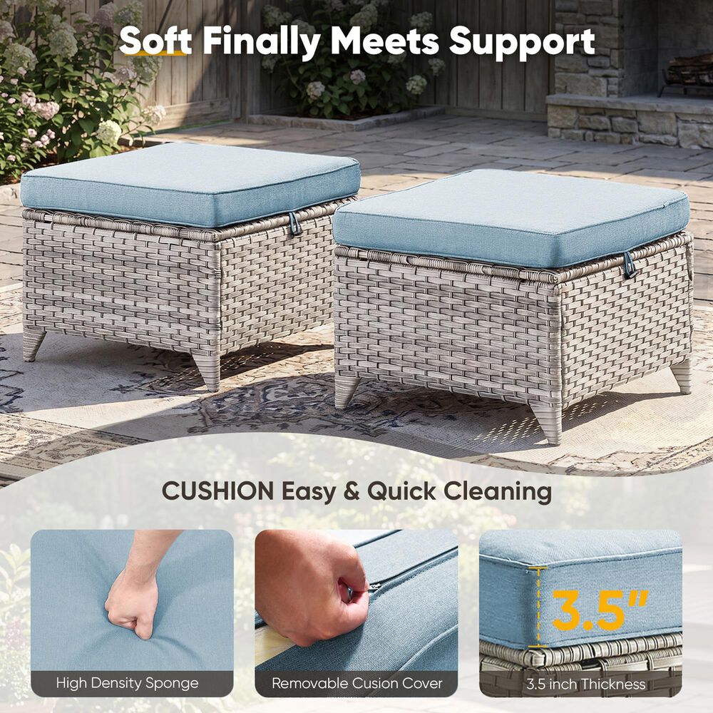 Sunwell Garden Outdoor Ottoman with Grayish White Rattan in Baby Blue (Set of 2), , large