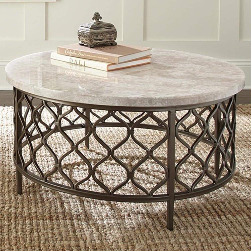 at HOME Roland Cocktail Table in White Stone and Bronze, , large