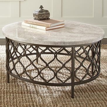 at HOME Roland Cocktail Table in White Stone and Bronze, , large