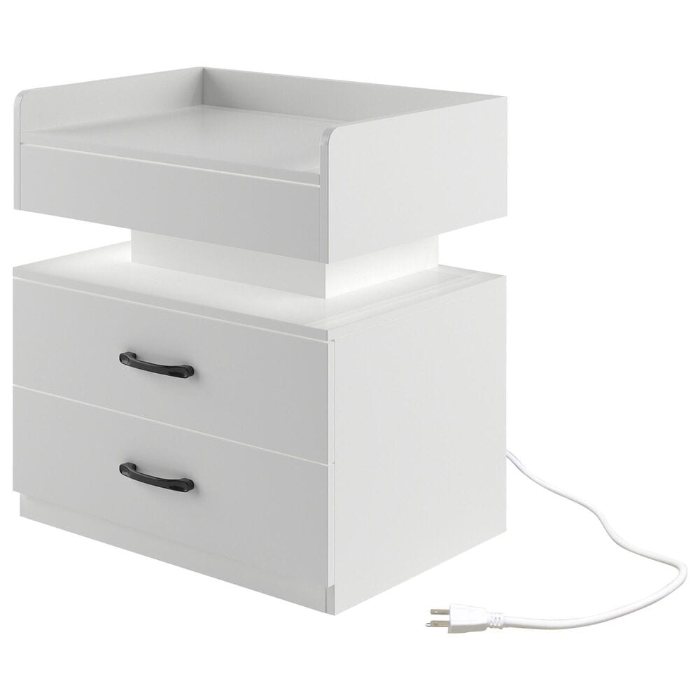 Hearth and Haven 2-Drawer Nightstand with Adjustable LED Strip Light in White, , large