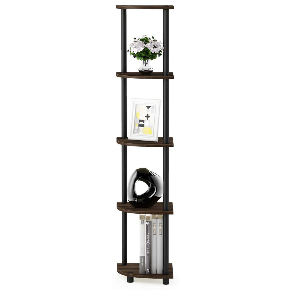 HOMLUX 5-Tier Modern Tall Corner Open Bookshelf in Columbia Walnut and Black, , large