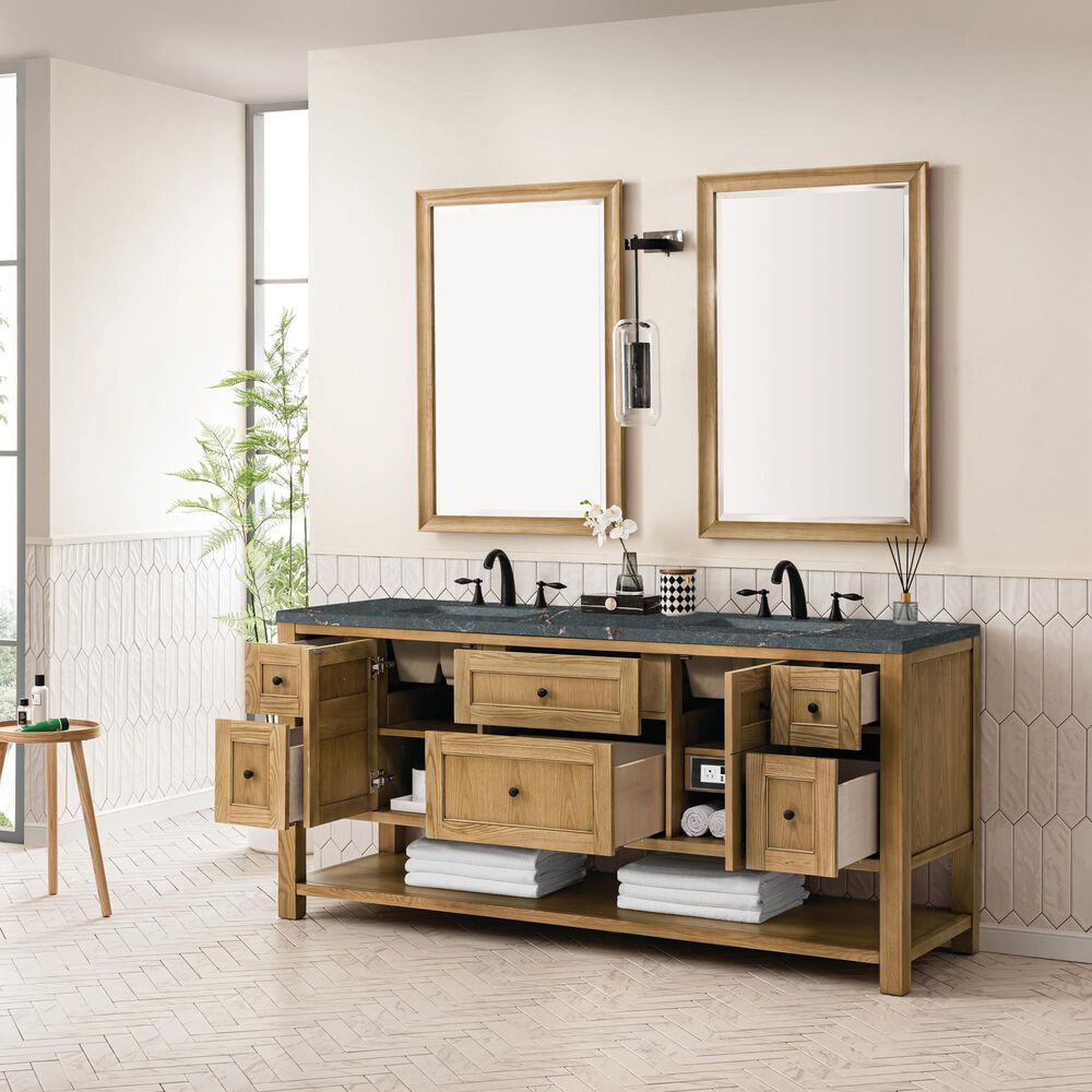 James Martin Vanities Breckenridge 72&quot; Double Bathroom Vanity in Light Natural Oak with 3 cm Parisien Bleu Quartz Top and Rectangular Sinks, , large