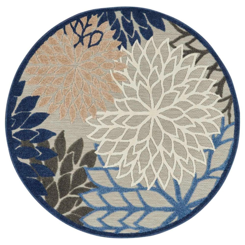 Nourison Aloha ALH05 7"10" Round Blue and Multicolor Indoor/Outdoor Area Rug, , large