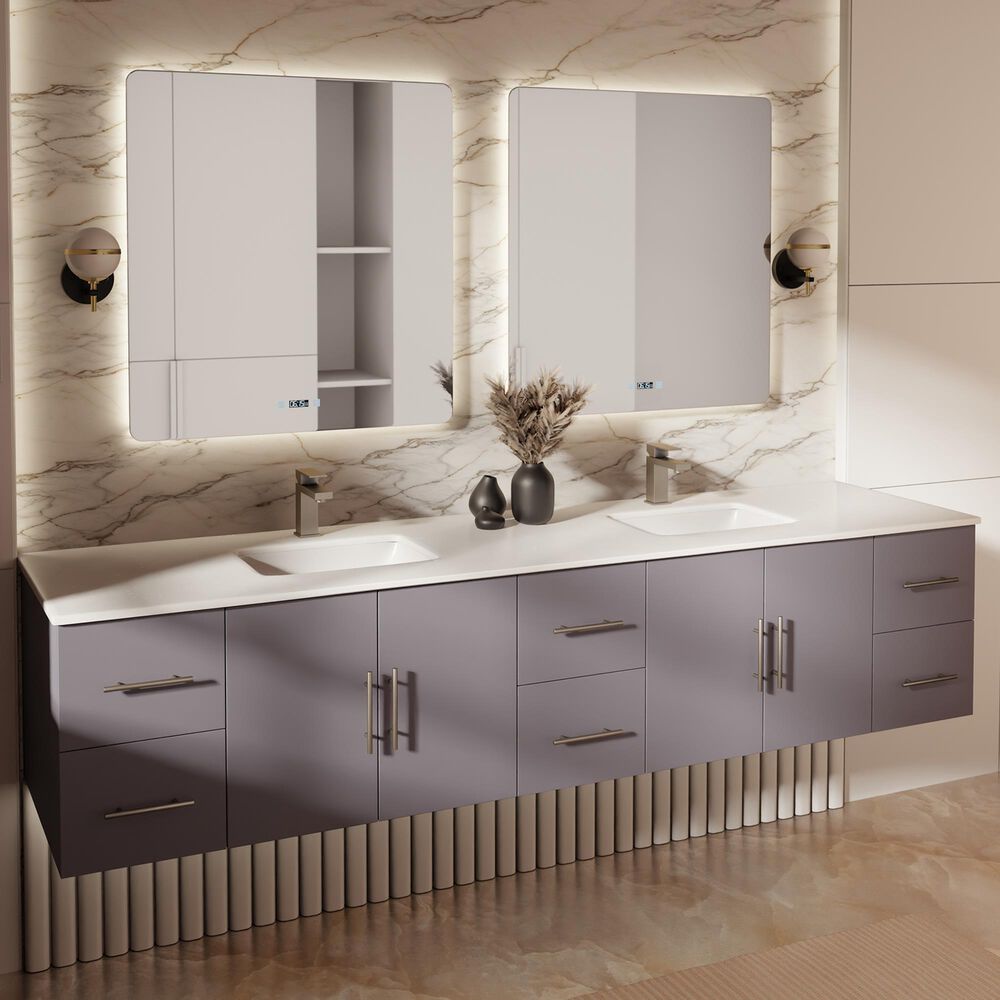 Lexora Home Geneva 84" Double Bathroom Vanity in Dark Grey with 2 cm White Cultured Marble Top and Rectangular Sinks, , large