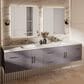 Lexora Home Geneva 84" Double Bathroom Vanity in Dark Grey with 2 cm White Cultured Marble Top and Rectangular Sinks, , large