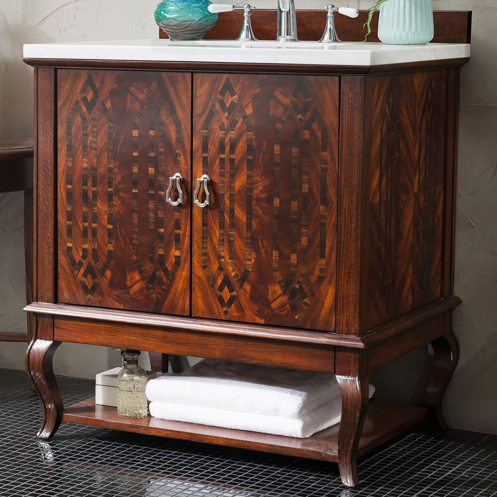 James Martin Palm Beach 31" Single Bathroom Vanity in Dark Amber with Arctic Fall Solid Surface, , large