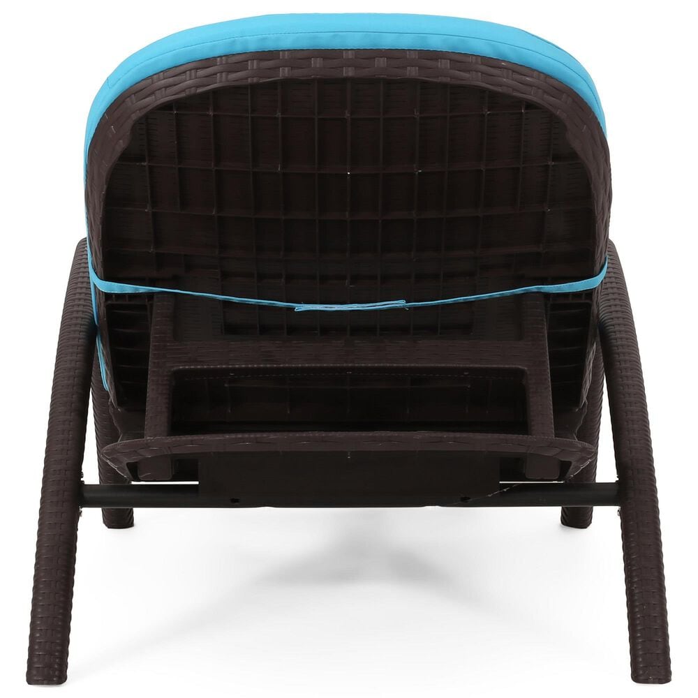 Hearth and Haven Mikael Outdoor Chaise Lounge with Blue Cushion in Dark Brown, , large