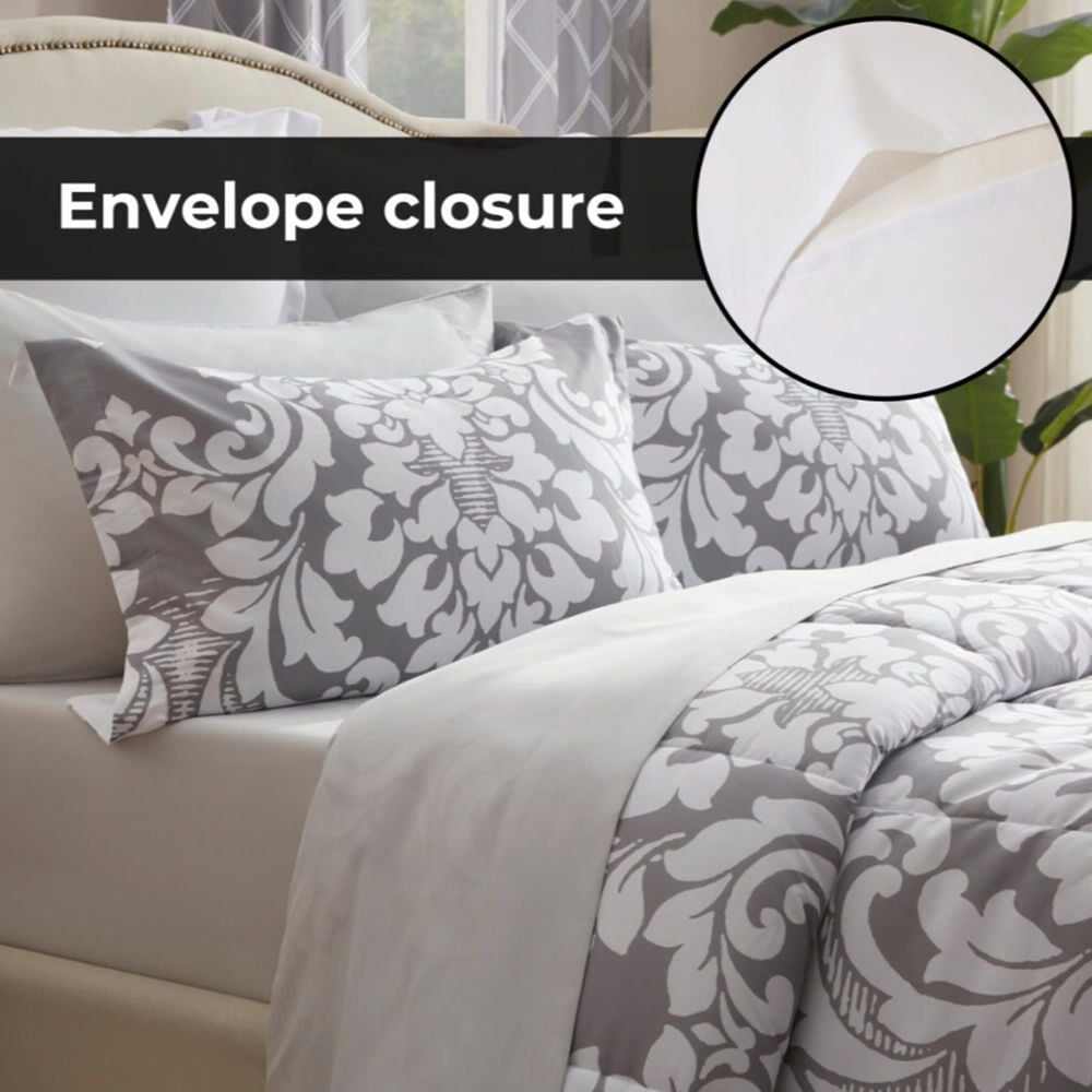 Jiangsu Royal Home Rosalia Damask 24-Piece Queen Bed-in-a-Bag Microfiber Comforter Set in Gray, , large