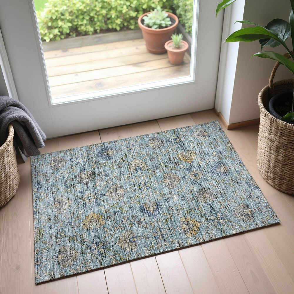 Dalyn Rug Company Silk Road Denim, Sky, Gray, Gold, Ivory and Fern 1&#39;8&quot; x 2&#39;6&quot; Area Rug, , large