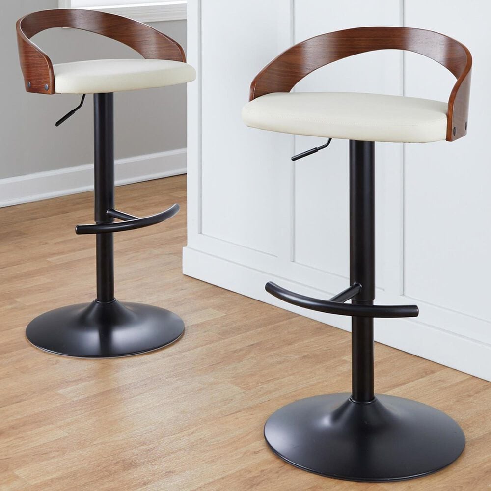 LumiSource Grotto Swivel Barstool with Cream Faux Leather Upholstery in Black and Walnut (Set of 2), , large