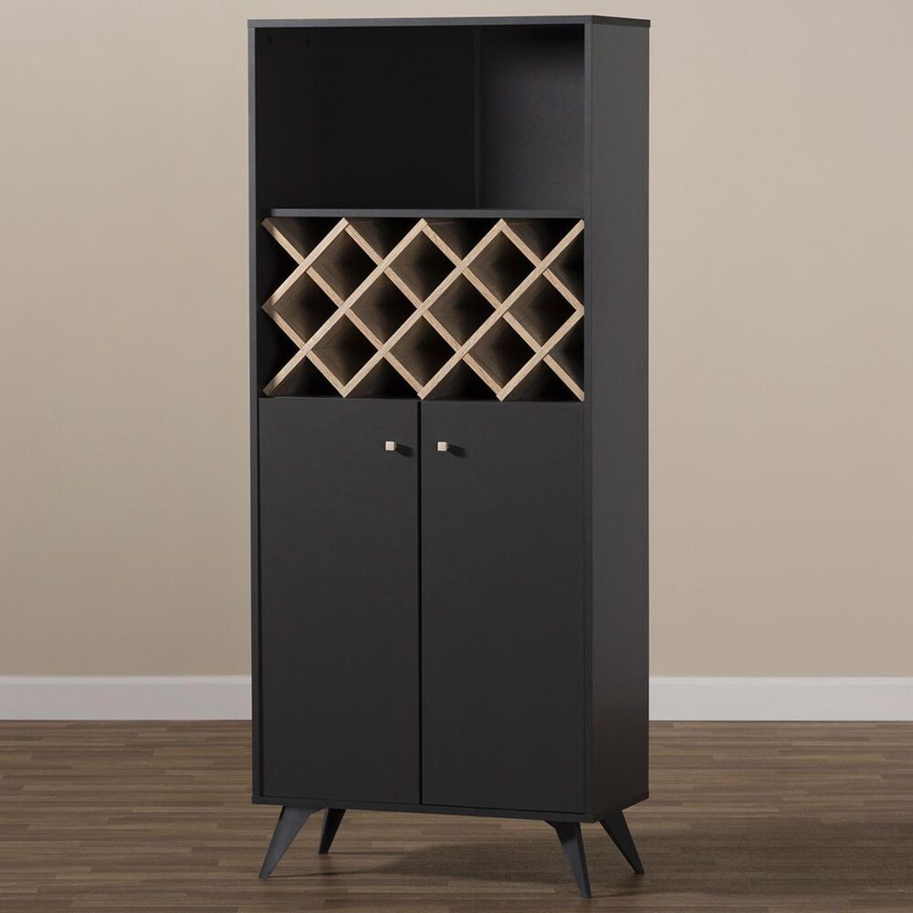 Baxton Studio Serafino Wine Cabinet in Dark Grey/Oak Brown, , large