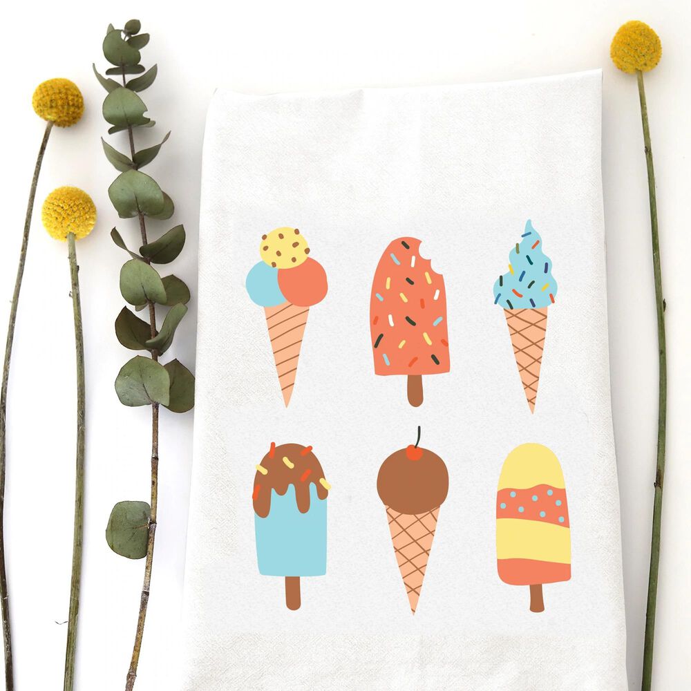 Wildwood Icecream 30" x 30" Kitchen Towel in White, , large