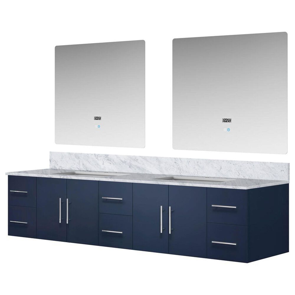 Lexora Home Geneva 84" Double Bathroom Vanity in Navy Blue with 2 cm White Carrara Marble Top, Rectangular Sinks and 36" LED Mirrors, , large