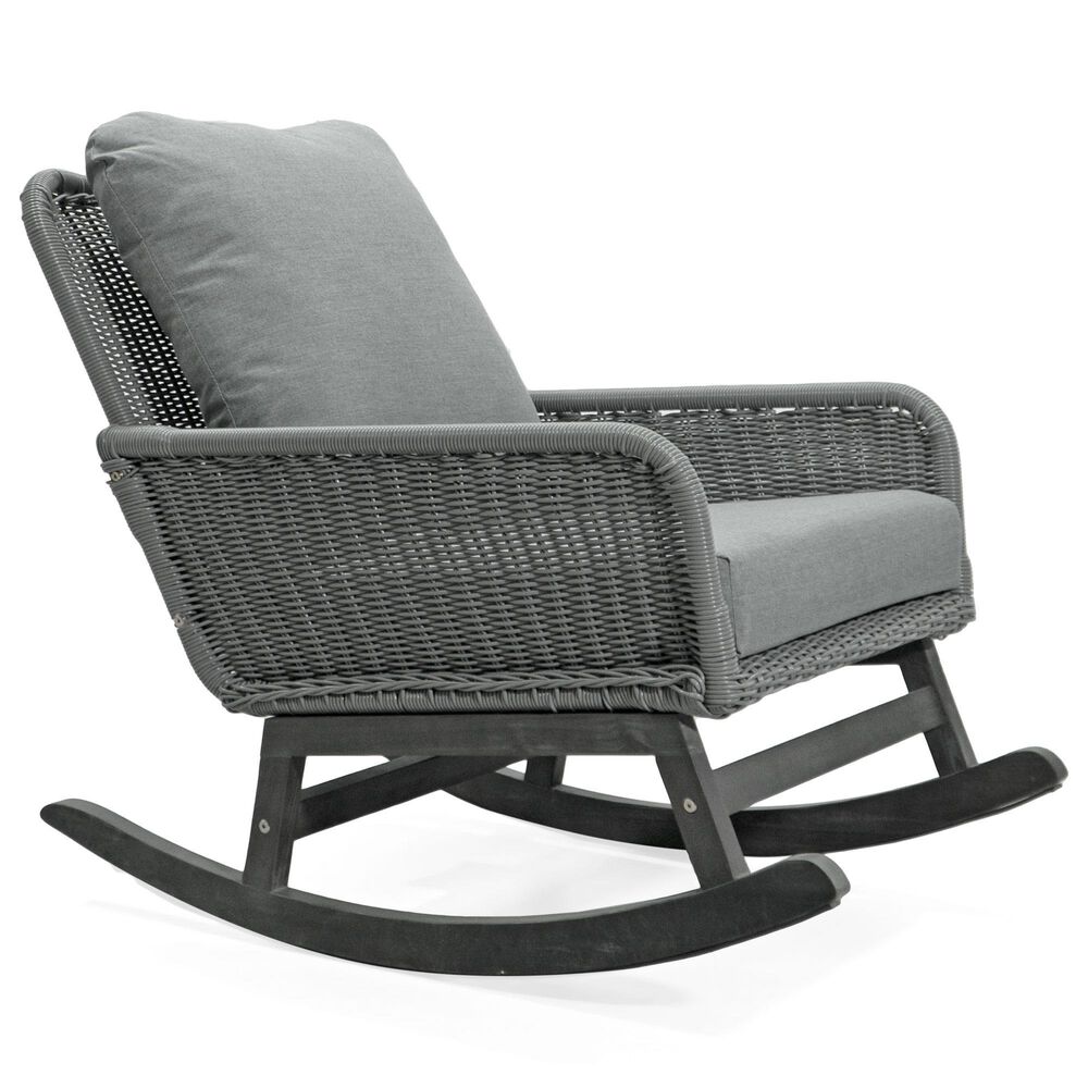 Hearth and Haven Minimalist Patio Rocking Chair with Cushions and Wood Frame in Gray, , large