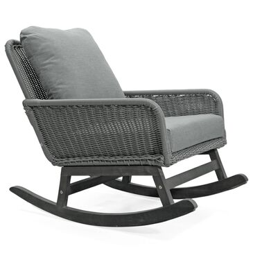 Hearth and Haven Minimalist Patio Rocking Chair with Cushions and Wood Frame in Gray, , large
