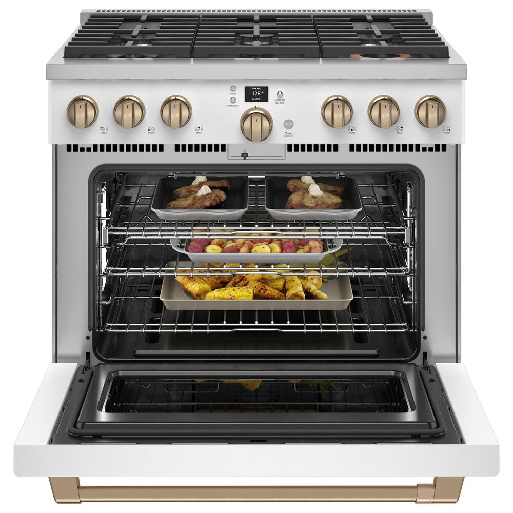 Cafe 6.2 Cu. Ft. Freestanding Natural Gas Range in Matte White and Brushed Bronze, , large