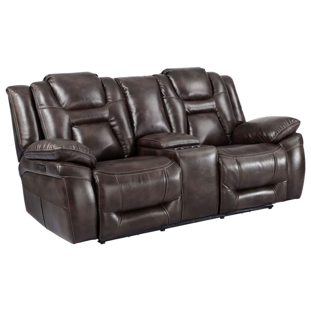 Steve Silver Oportuna Dual-Power Reclining Console Loveseat in Coffee, , large