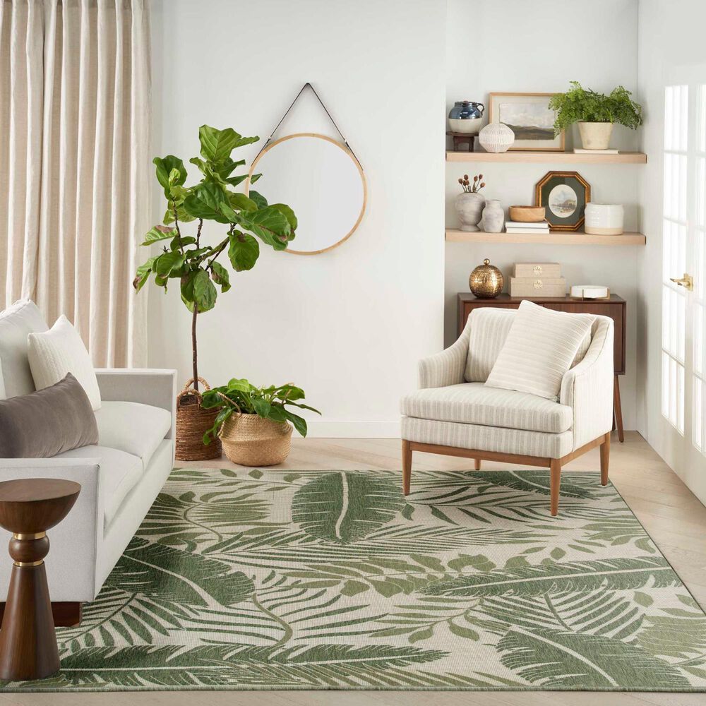 Nourison Garden Oasis GOA02 Ivory and Green 8&#39; x 10&#39; Indoor/Outdoor Area Rug, , large
