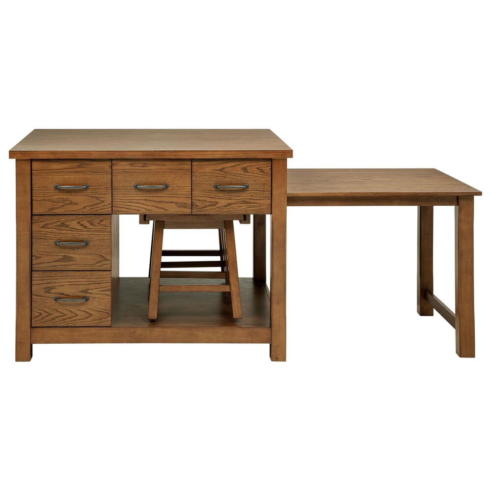 Pacific Landing Mayfair 3-Piece Kitchen Island with Extension Table in Dark Oak, , large