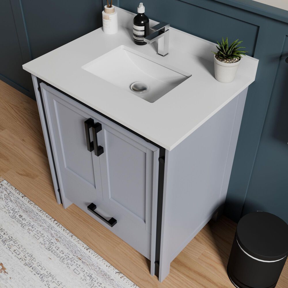Lexora Home Ziva 30&quot; Single Bathroom Vanity in Dark Grey with 2 cm White Quartz Top and Rectangular Sink, , large