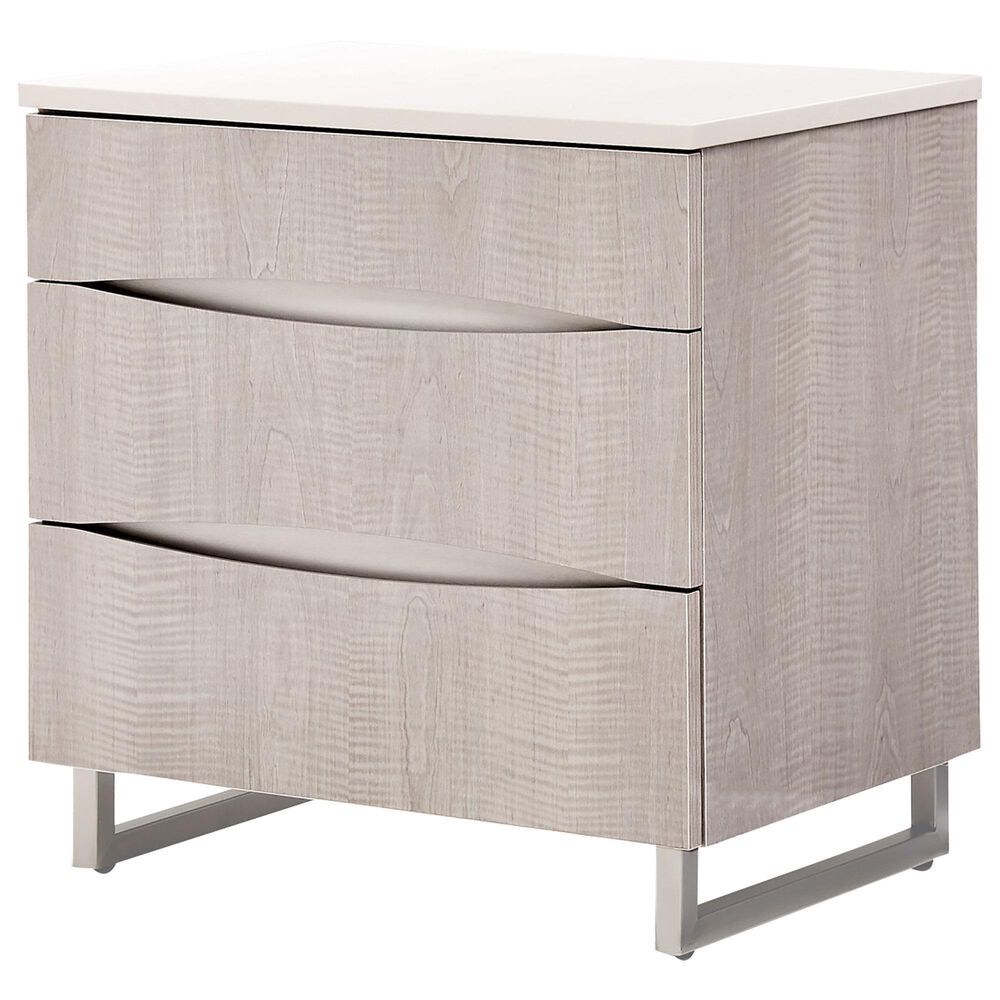 Vista Haus Marin 3-Drawer Nightstand in Greige and Stainless Steel, , large