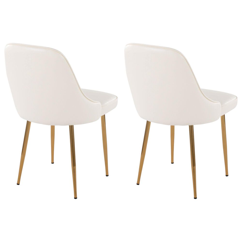 LumiSource Marcel Side Chair with White Faux Leather Cushion in Gold (Set of 2), , large