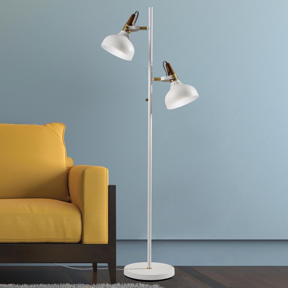 Adesso Brunswick Floor Lamp in White/Antique Brass/Walnut, , large
