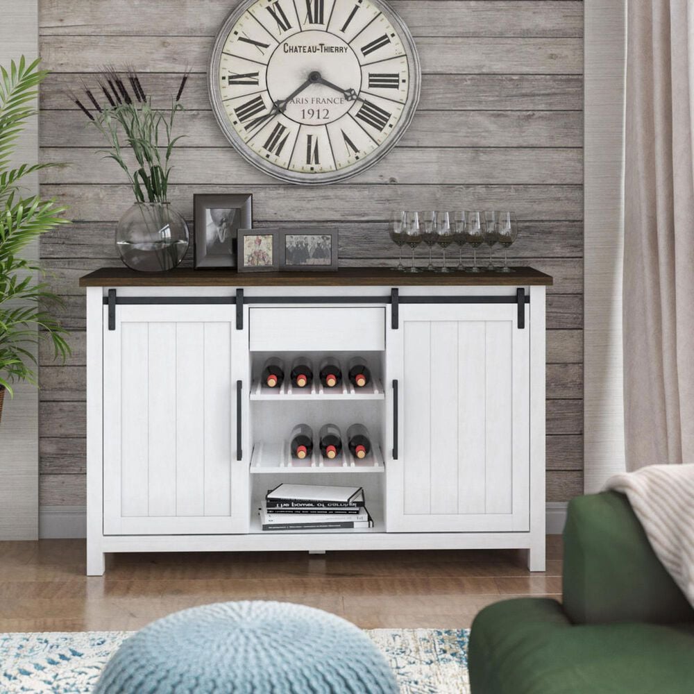 RTJ Furniture 2-Door Sideboard with Wine Storage in Antique White, , large