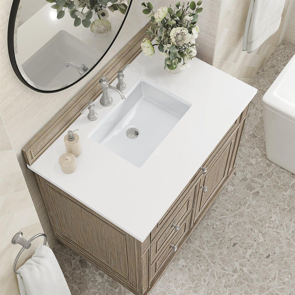 James Martin Vanities Lorelai 36&quot; Single Vanity in Whitewashed Oak with 3 cm White Zeus Quartz Top, , large