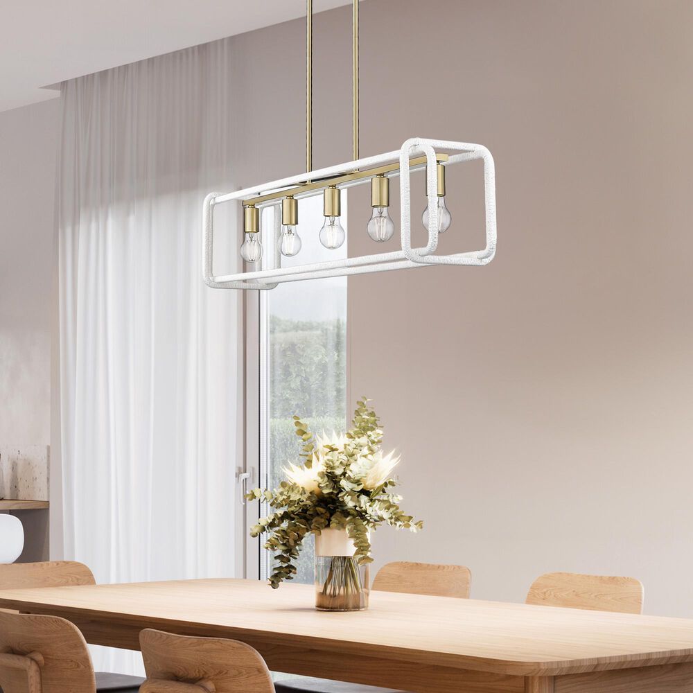 Golden Lighting Camden 5-Light Linear Pendant in Brushed Champagne Bronze and Bleached White, , large