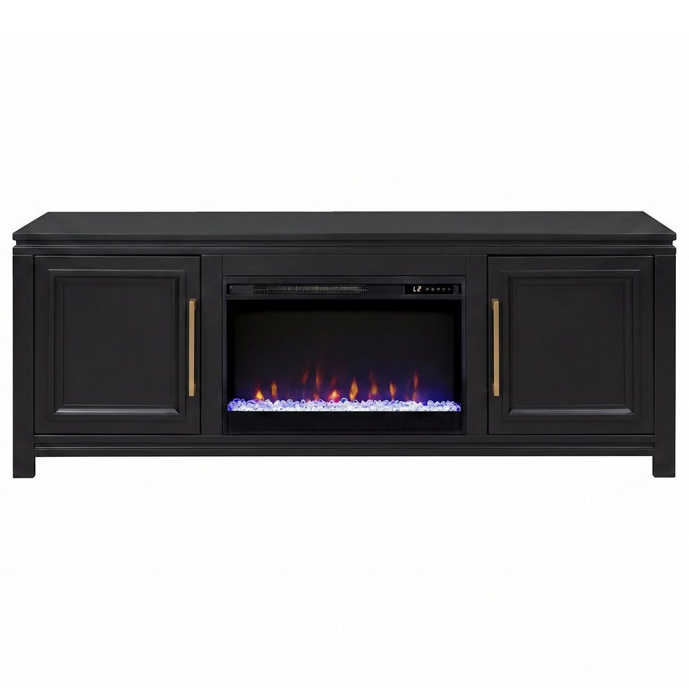 Legends Home The Cove 72" Fireplace Console with Fireplace Insert in Seal Skin Black, , large