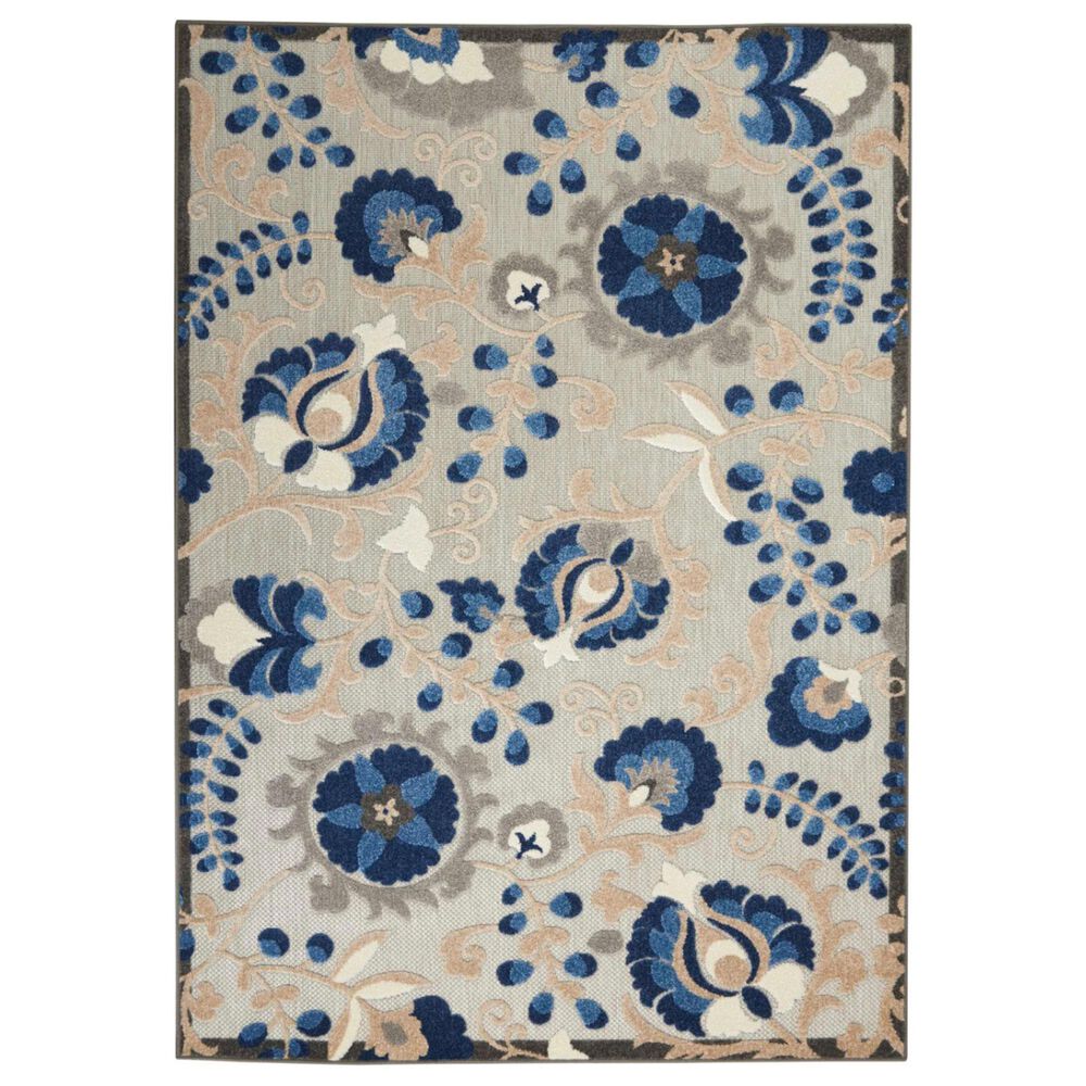 Nourison Aloha 6" x 9" Natural and Blue Indoor/Outdoor Area Rug, , large